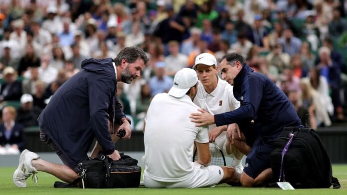 Sinner advances at Wimbledon when injured Dimitrov retires